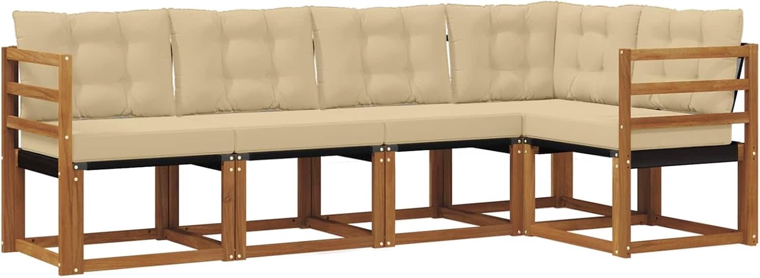 Bankset voor buiten, 5-delig, acaciahout, naturel en beige