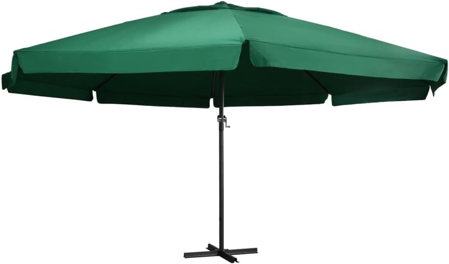 Aluminium parasol 600 cm diameter, zandwit, UV-bescherming polyester met PA-coating, zwengelmechanisme, 8 aluminium ribben, incl. standaard (100 x 100 cm) voor tuin, terras en balkon