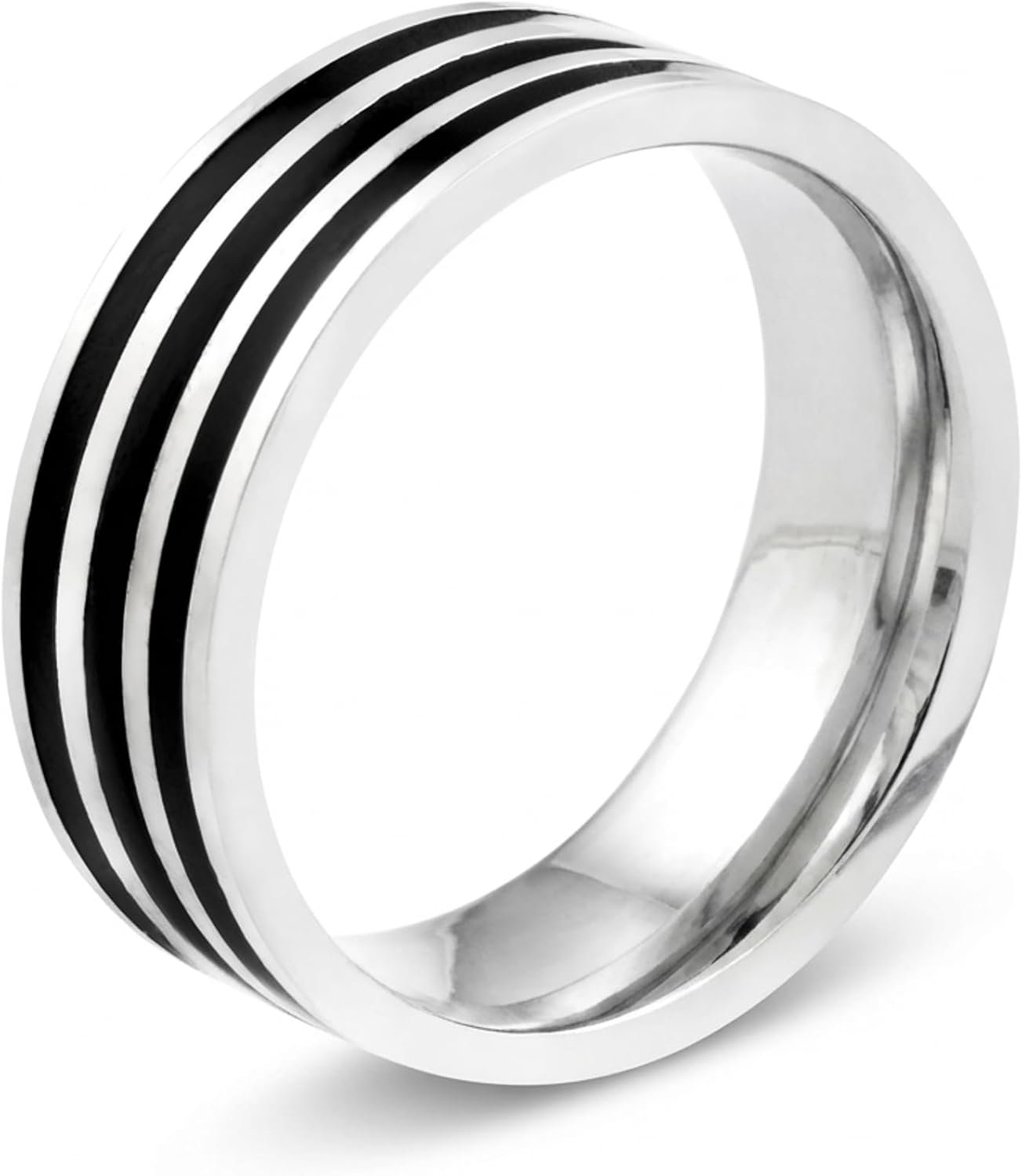 · Ring van roestvrij staal voor heren · roestvrij staal/zwart · roestvrij staal met scherp inzetstuk · mannelijke stijl · breedte: 7,0 mm