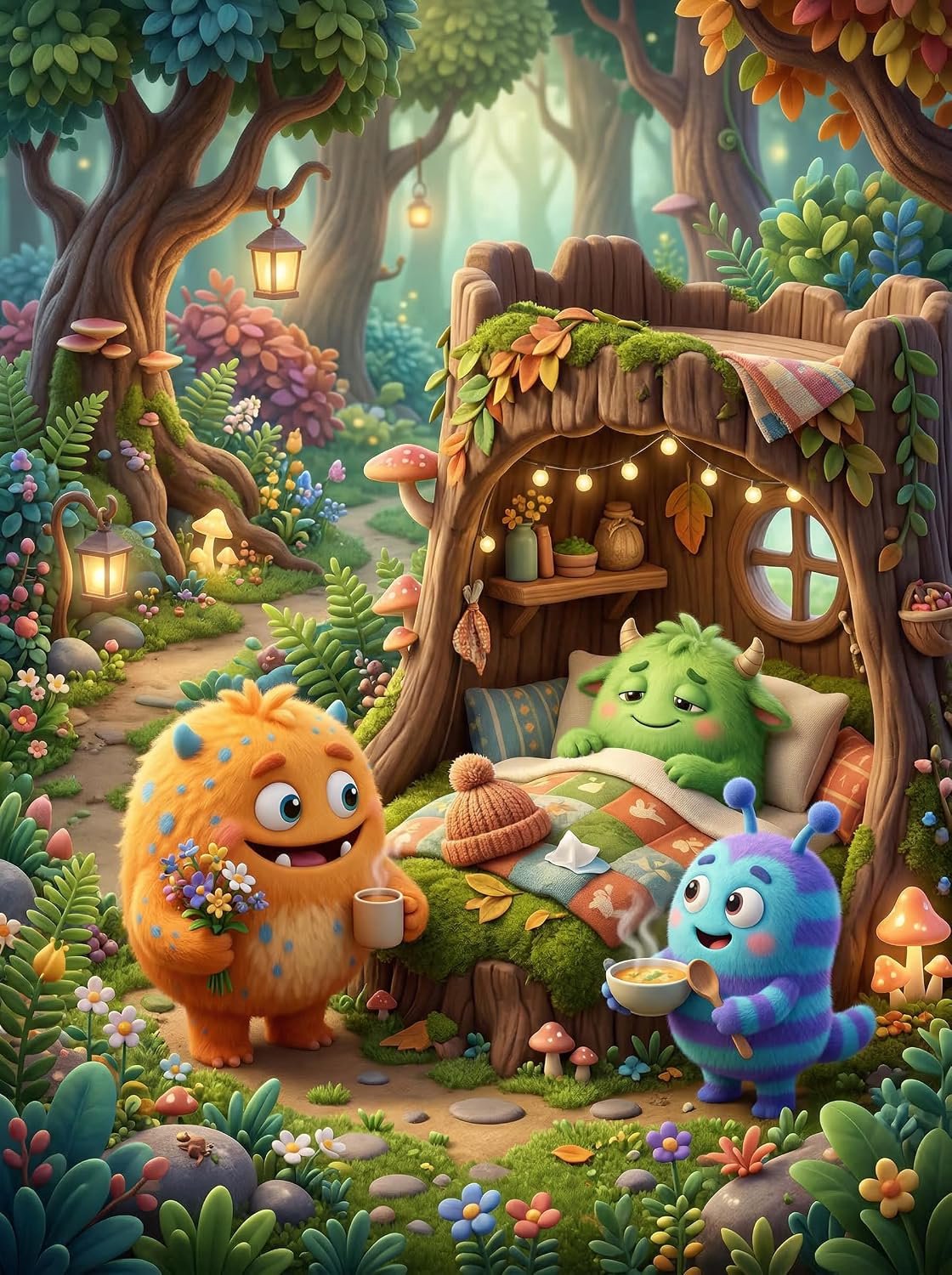 Beterschapskaart voor vriend of familie, grappige monsters