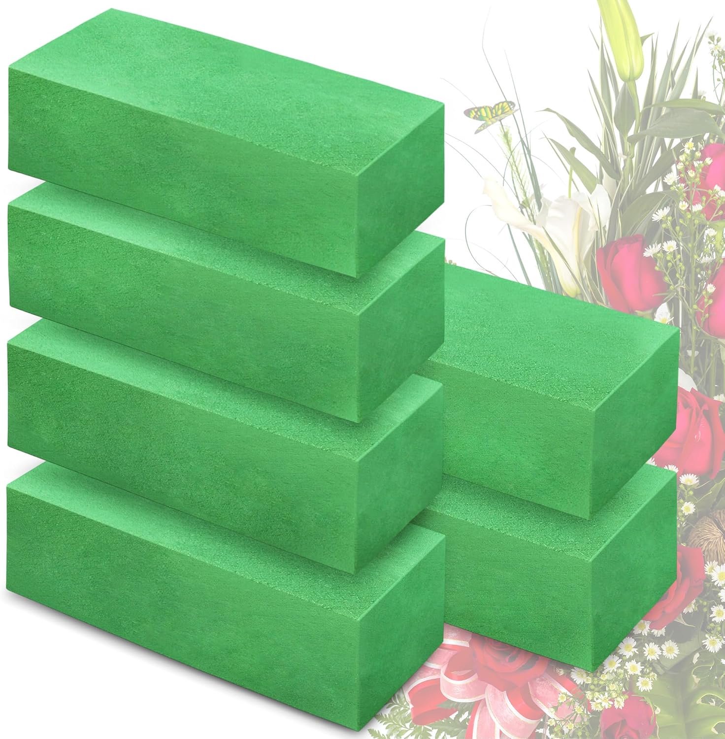 Set van 6 grote bloemenschuimblokken voor verse en kunstbloemen (9" L x 4" W), natte bloemist schuimblokken voor bruiloft vakantie decoraties (6 stuks)