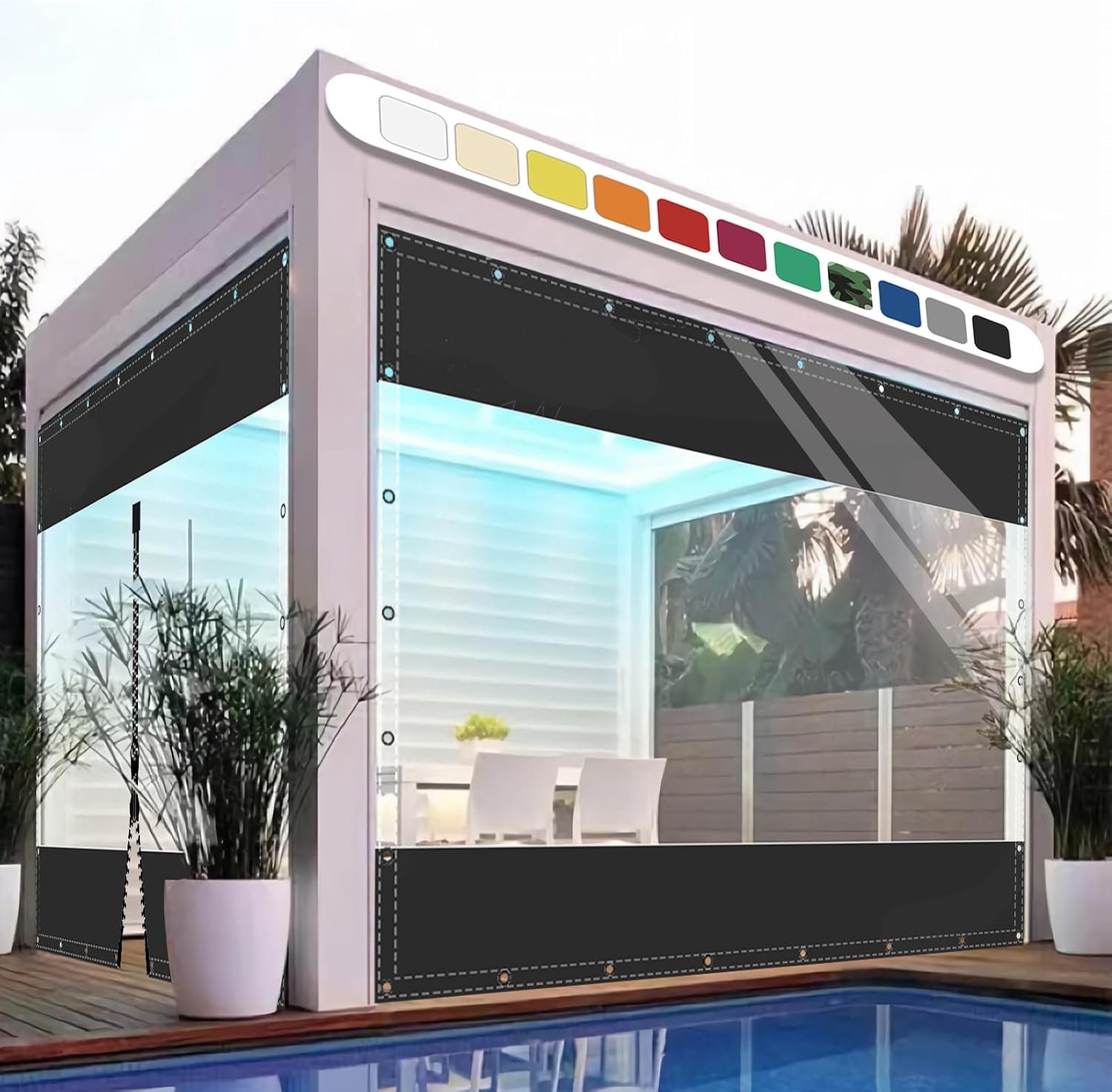 Paviljoenzeil tuinzeil met ogen PVC winddicht gordijn 0,5 mm waterdichte zeil scheidingsgordijn voor buiten terrassen tuin balkon 2x3m (HxL) zwart