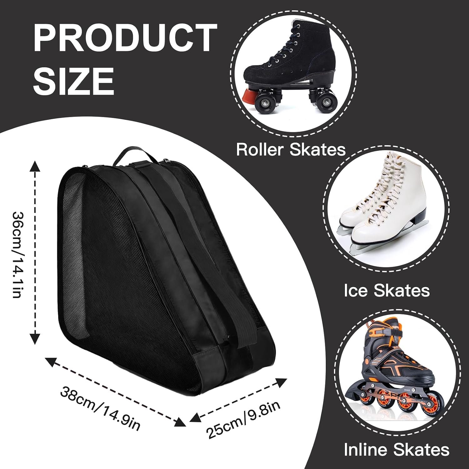 Schaatstas, kinderskatertas met verstelbare draagriem, ademende Ice Skate Bag, rolschaatstas, inline tas, schaatsen voor heren en dames