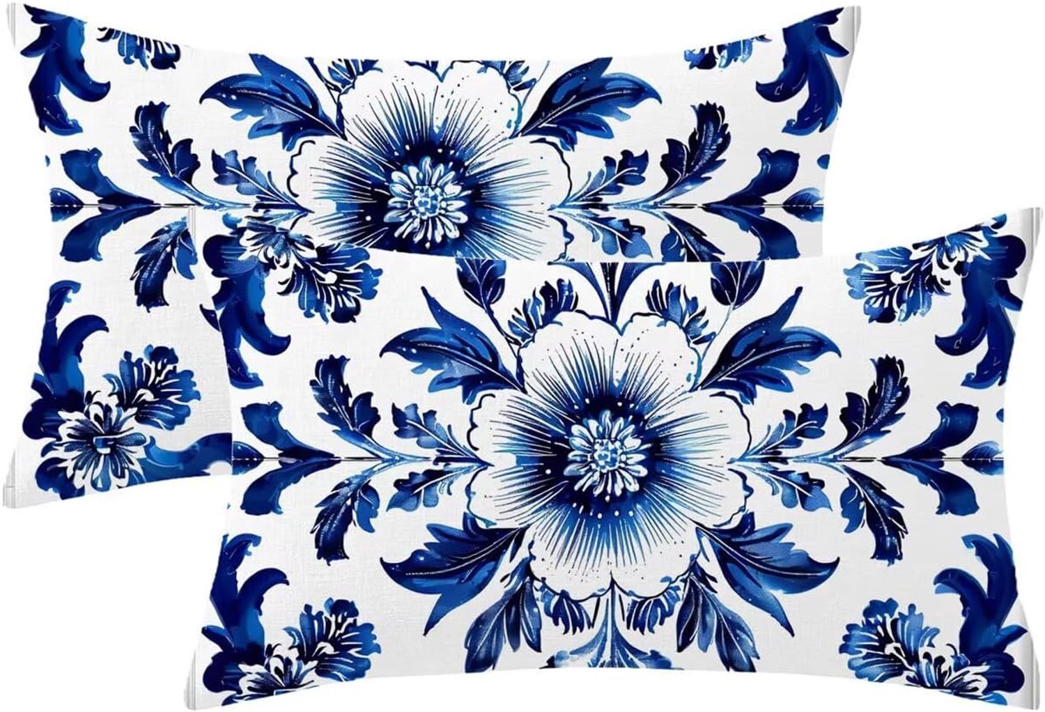 Kussen, weerbestendig, marineblauw, 30 x 50 cm, set van 2, lentedecoratiekussen, patroon met onzichtbare ritssluiting, bankkussen, outdoor, fluweel, sierkussen voor balkon, tuin, decoratie