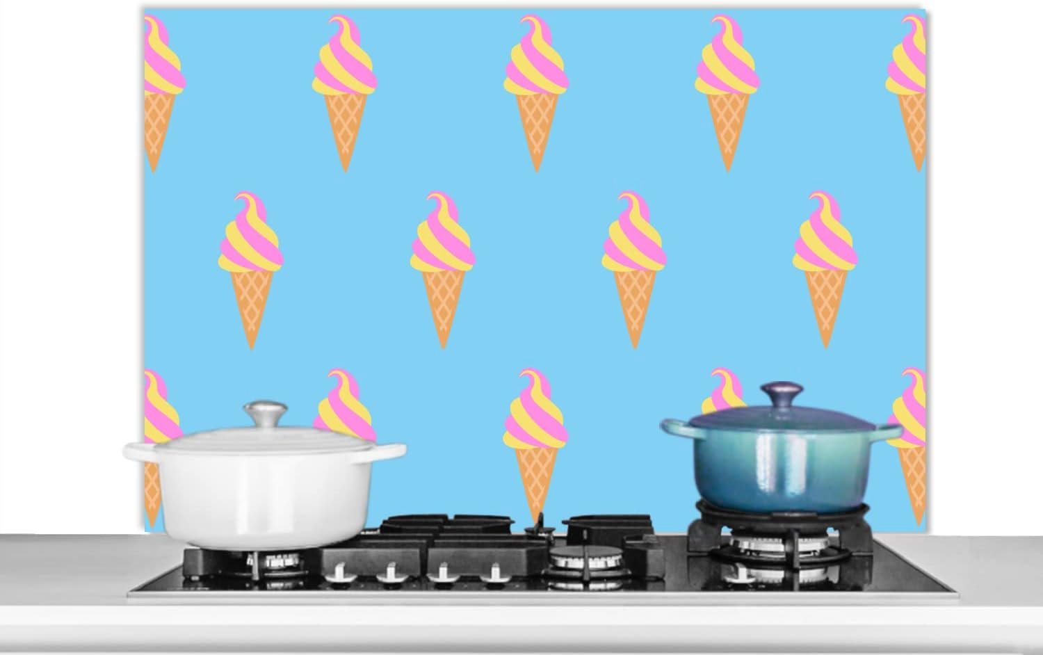 Spatscherm Keuken - 100x65 cm - Softijs - Patronen - Blauw