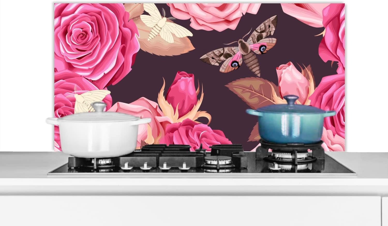 Spatscherm Keuken - 100x50 cm - Rozen - Vlinders - Roze