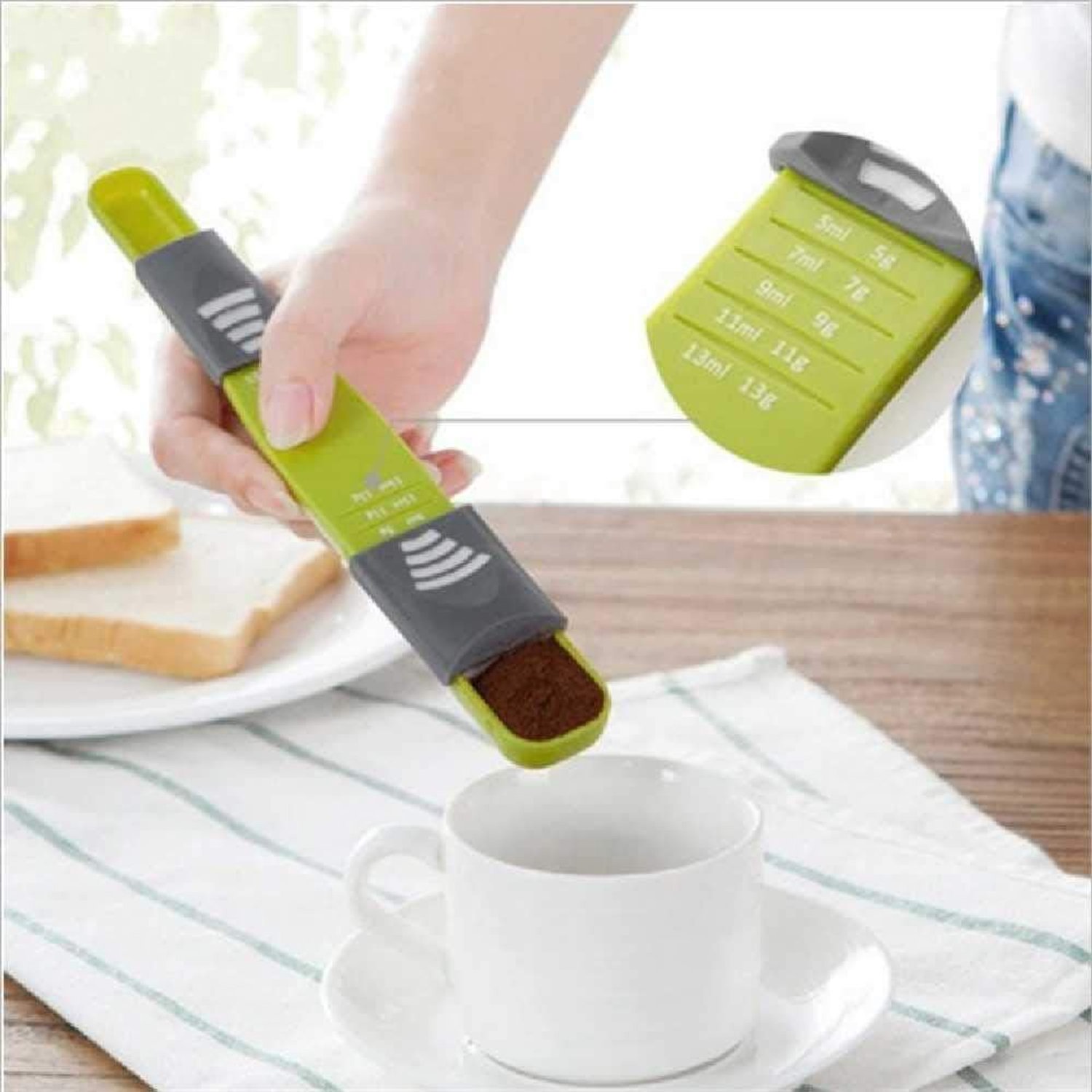 Verstelbare Acht-niveau Schaal Lepel Maatlepel Kwantitatieve Koffie Maatlepel Bakken Maatlepel Serviesgoed 22 cm * 3,5 cm * 2 cm/Continu groen