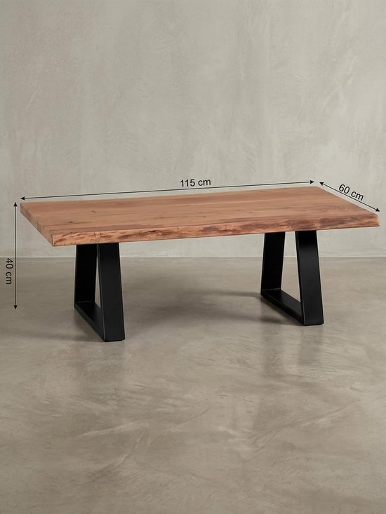 Salontafel van massief hout acacia | boomstam woonkamertafel 115 x 40 x 60 cm | bijzettafel in landelijke stijl — afbeelding 3