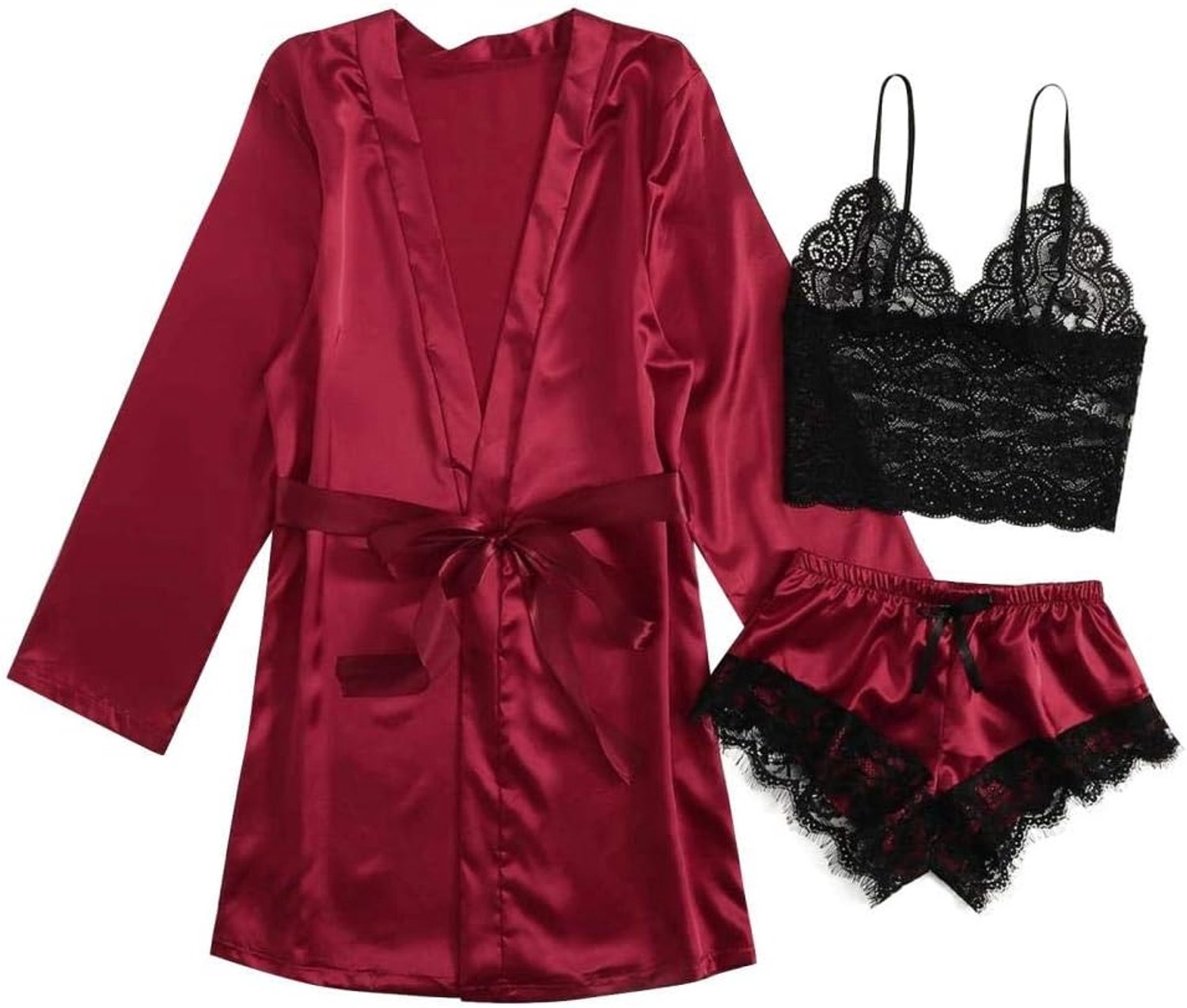 & cosplay Sexy Satijnen Pyjama Set Satijnen Zijden Pyjama Vrouwen Nachthemd Lingerie Gewaden Ondergoed Nachtkleding Sexy-Wine_M