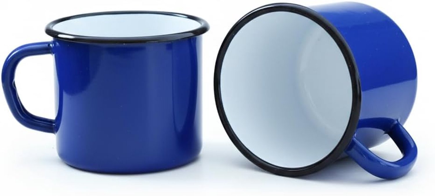 2 x 250 ml blauwe geëmailleerde metalen bekers