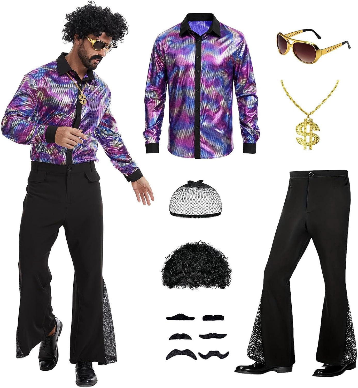 Jaren 70 disco kostuum 7 stuks fancy dress up retro heren