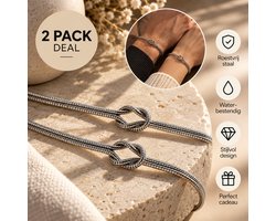 Koppelsarmband Zilvaré Nodo - Set 2 Stuks – Armbandjes voor Vriendinnen, Zus of Koppel – Unisex– Stainless Steel – Zilverkleurig – Waterproof