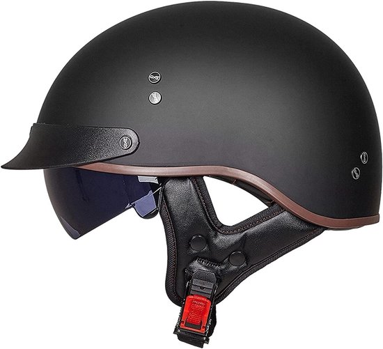 Motorhelm voor dames en heren, ECE-gecertificeerd, halve schaal, jethelm, jethelm, motorhelm, chopper, scooterhelm, met vizier
