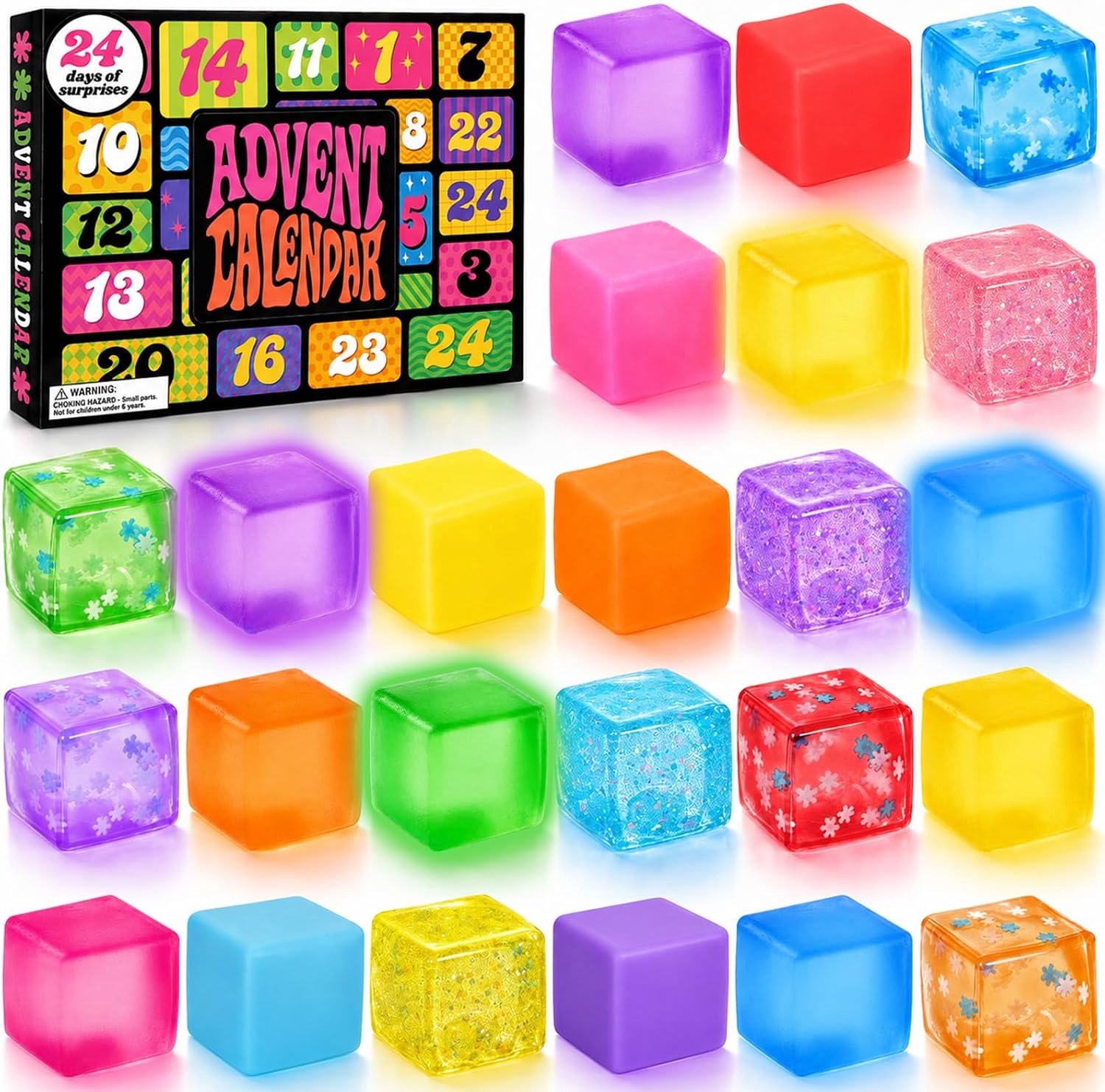 Glow in the Dark Kubus Squishy Adventskalender - 24 Dagen Kerst Verrassingskalender - Fidget Knijpkubus Speelgoed - Glow Squishy Set - Kerst Countdown Kalender - Stressverlichtend Knijspeelgoed - Kinder Kerstcadeau - Squeeze Speelgoed Kalender