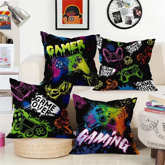 Kleurvolle Gaming Kussenslopen 40 x 40 cm - Set van 4 voor Gamer Jongens, Speelkamer Decoratie en Sofa Accessoire — afbeelding 4