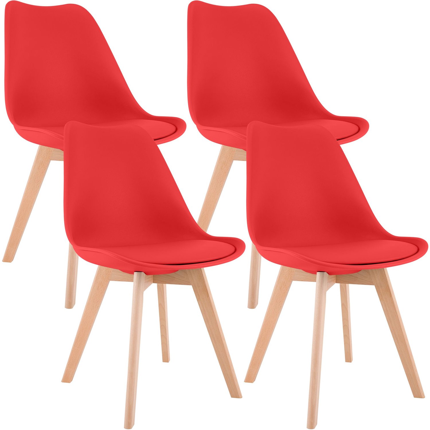 Luxe Comfort Eetkamerstoelen - Set van 4 - Rood Kunststof/rood