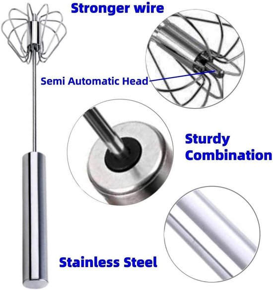 Roterende Gardes - Zilver - 30 cm en 25 cm - Roestvrijstalen Handpersmixer - Voor Koffiedranken en Milkshakes — afbeelding 5