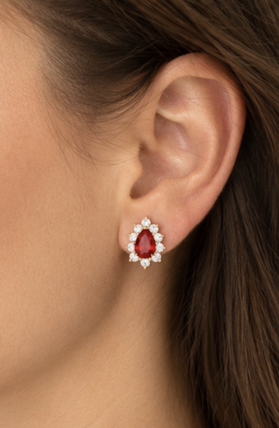 Oorbellen - Goudkleurig - Rood - zirkonia steen - roestvrij staal - Sieraden - Oren - Vrouwen- verjaardag cadeau - cadeau - Schattige Oorbellen