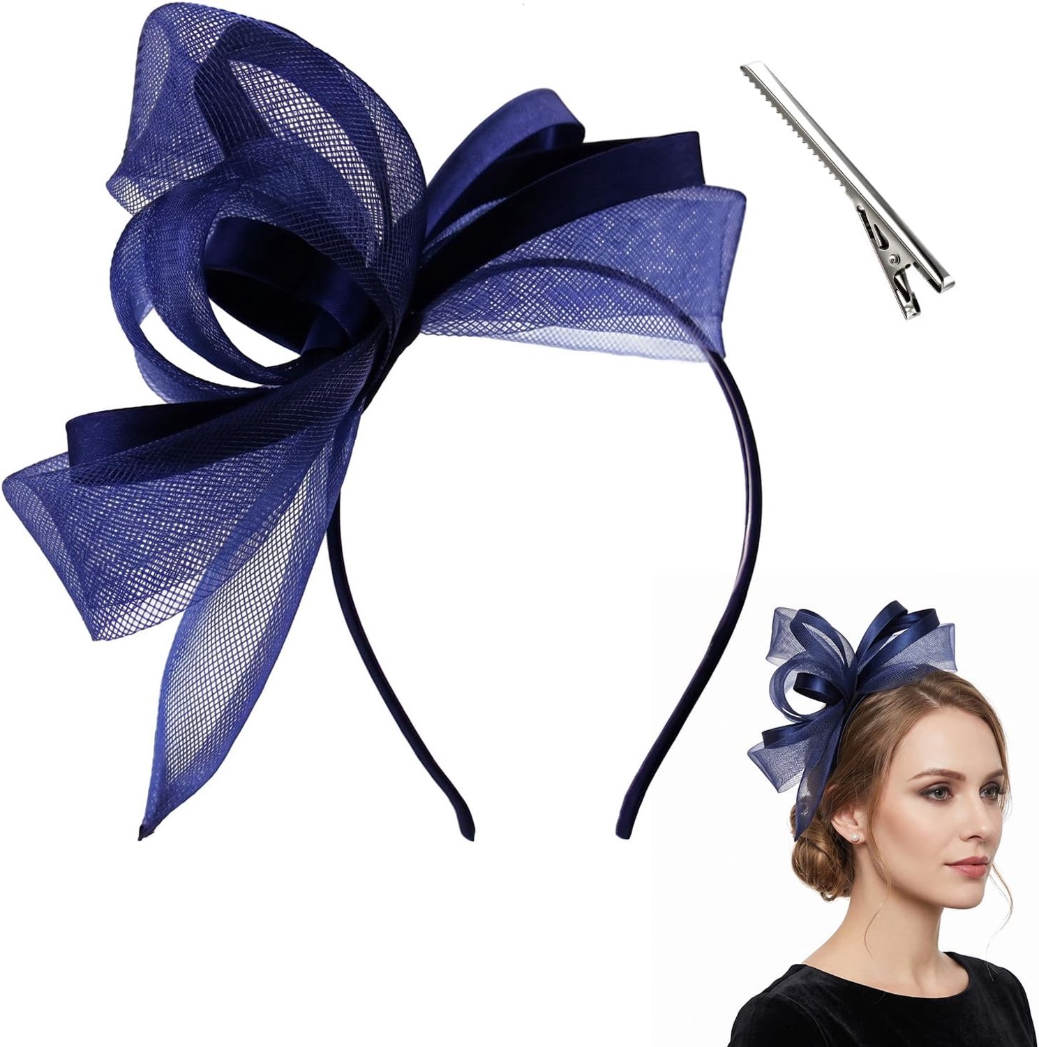 1 Stuks Strik Fascinator Hoofdband, Elegante Haaraccessoire voor Bruiloften