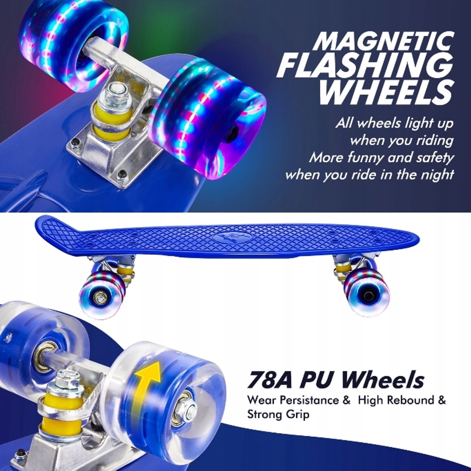 LED Kinder Skateboard 55cm Verlichte Wielen Sterk & Veilig Blauw