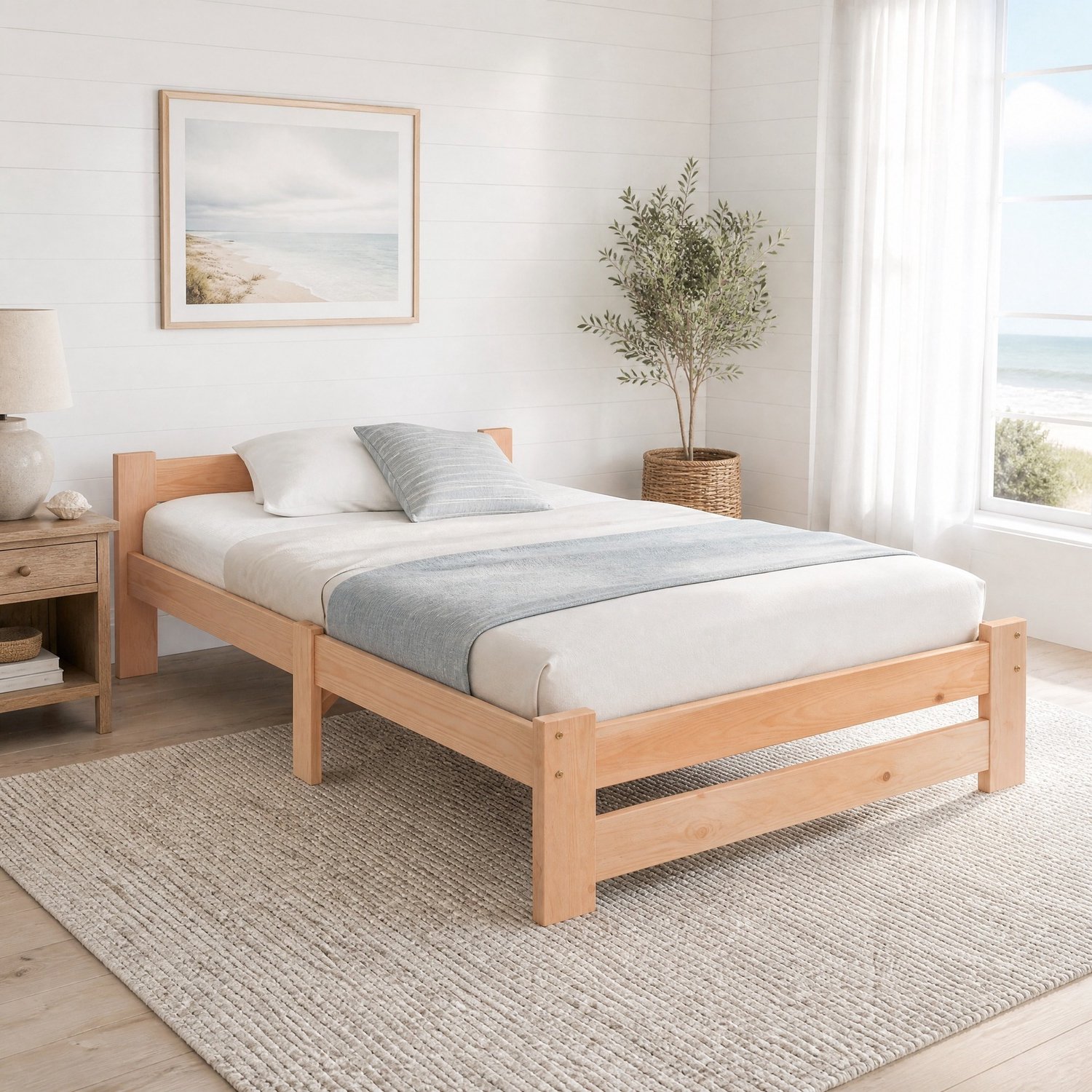 CHICFURN Houten eenpersoonsbed 90 x 200 cm - lattenbodem en hoofdbord - naturel