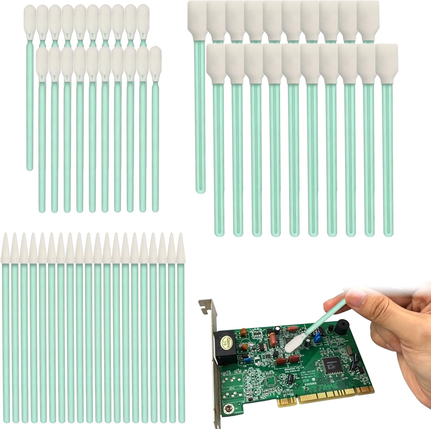 Reinigingsstaafjes van Schuim, 60 Stuks met Puntige, Ronde en Platte Kop, Lange Wattenstaafjes voor Elektronica, Computer, Telefoon en Monitorreiniging