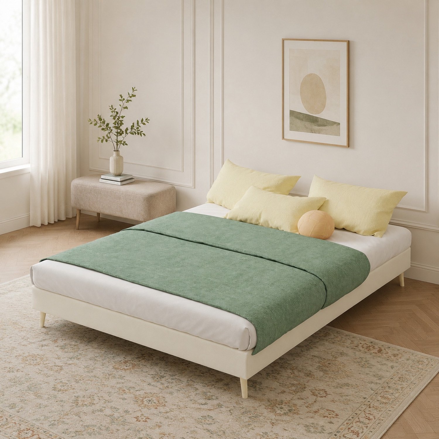 CHICFURN Bedframe 140x200 cm - beige fluwelen stof - laag platformbed