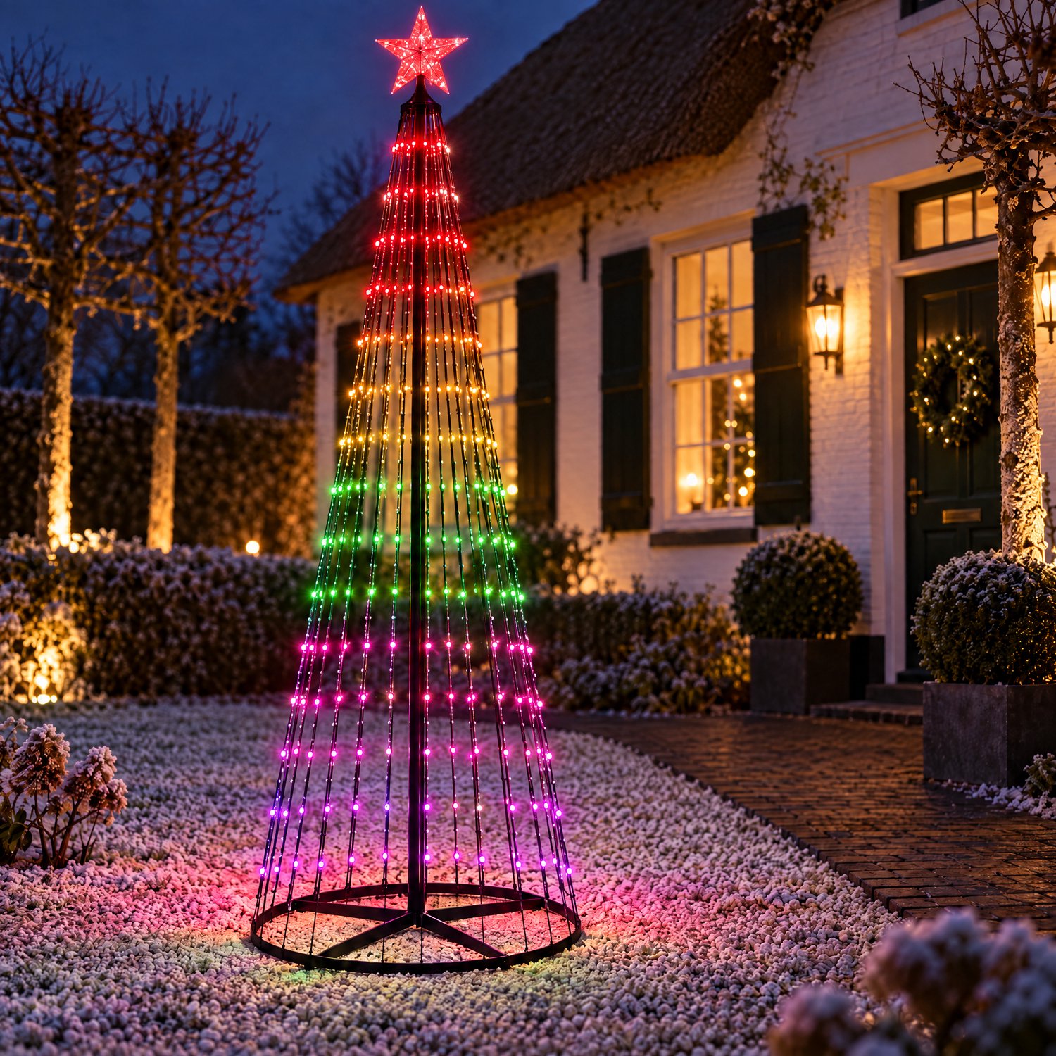 Cheqo® LED Kerstboom 210 cm - 370 LED - RGB Kleurwisselend - Vlaggenmast Kerstboom - Vlaggenmast Verlichting - Kerstverlichting voor Binnen en Buiten - Kerstlampjes - Lichtboom - Lichtkegel - Kerstdecoratie - Sfeerverlichting - IP44