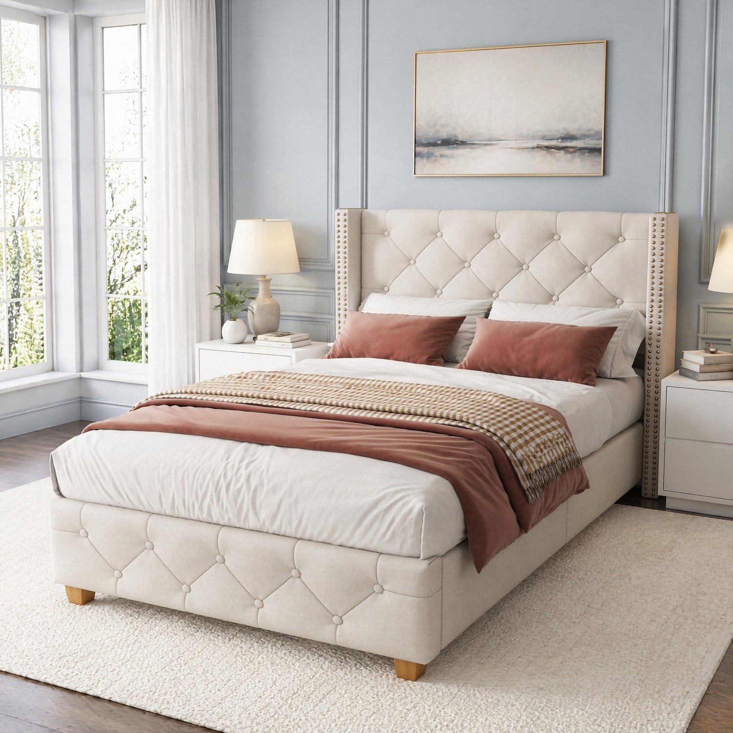 CHICFURN Gestoffeerd eenpersoonsbed 90 x 200 cm - lattenbodem - beige