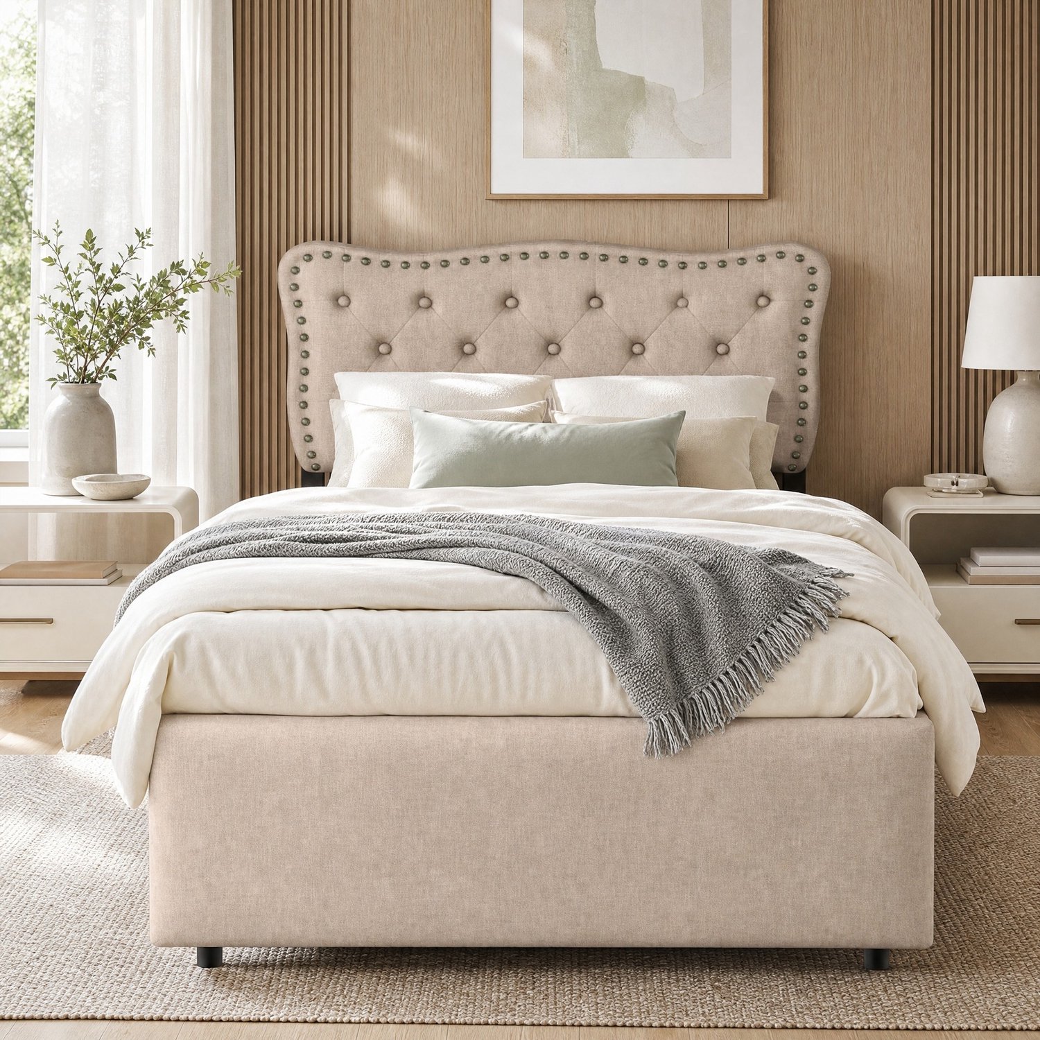 CHICFURN Gestoffeerd eenpersoonsbed 90x200 cm - 2 opberglades - donkerbeige