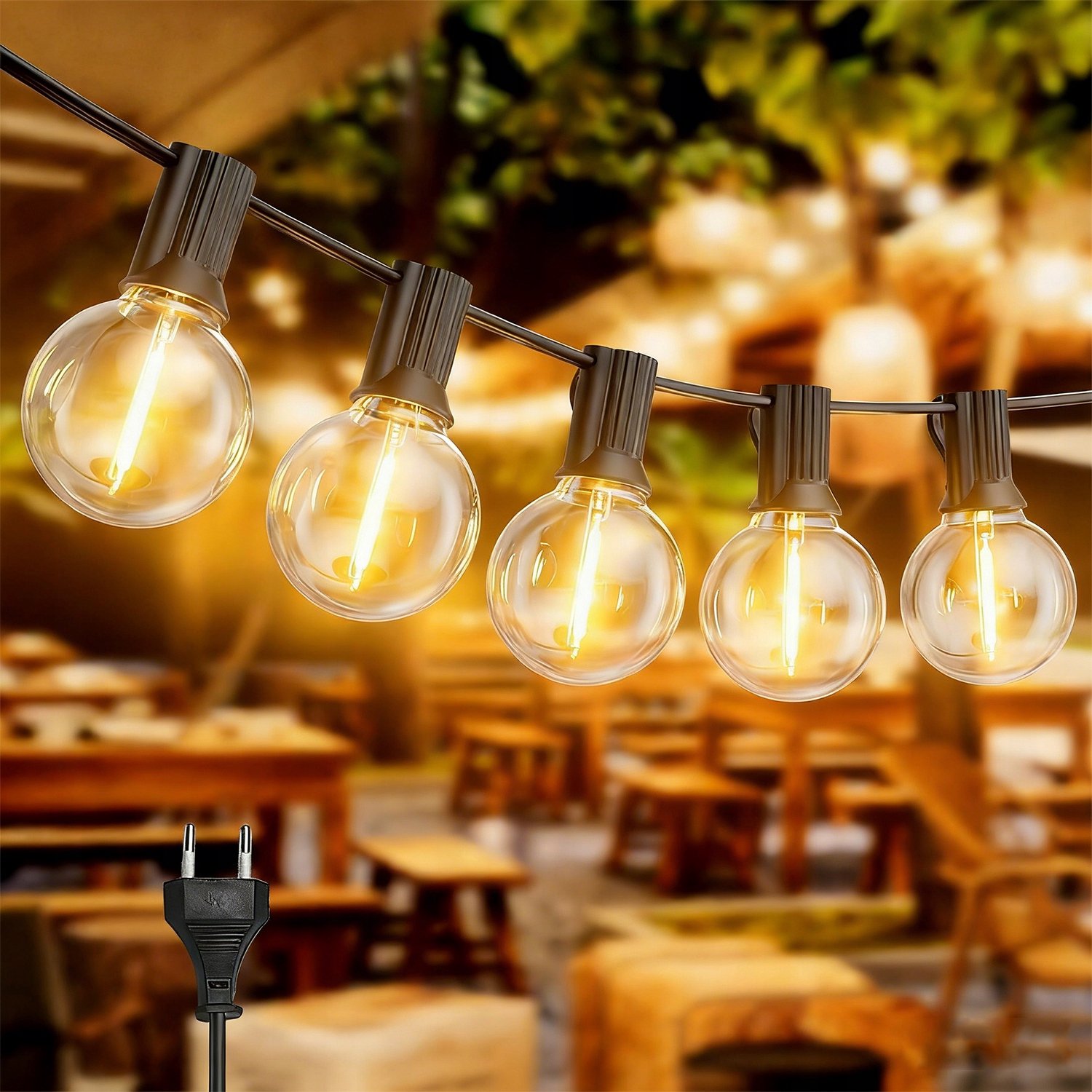 Merkloze LED Tuinslinger 10M, 12x G40 Lampen, Warm Wit, IP44