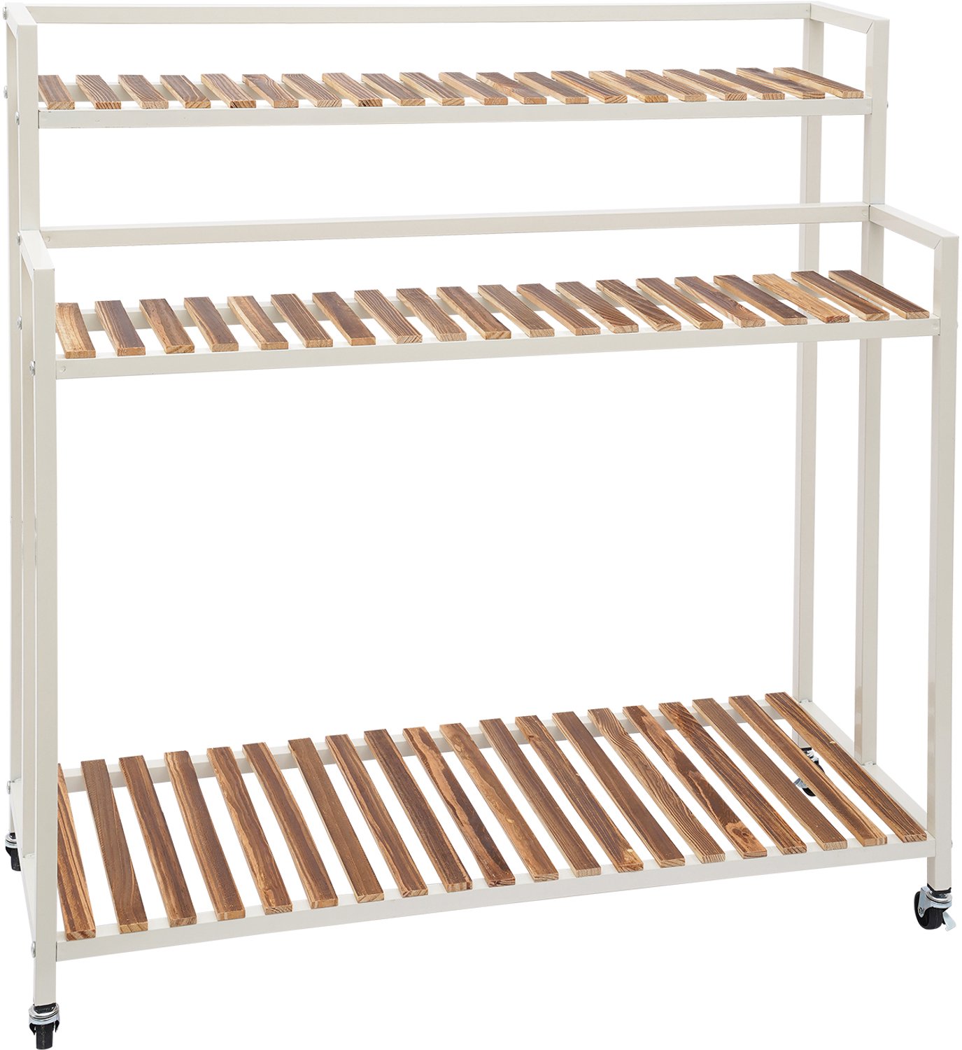 Plantenplank 3-laags - Metaal - Wit - 100x40x102cm - Verplaatsbare bloemenstandaard - Plantenstandaard