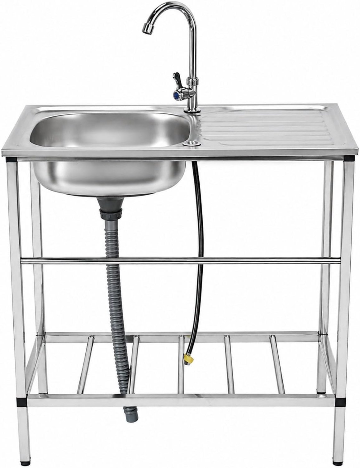 Roestvrijstalen gootsteen met frame, 1 wastafel, 75 × 40 × 76