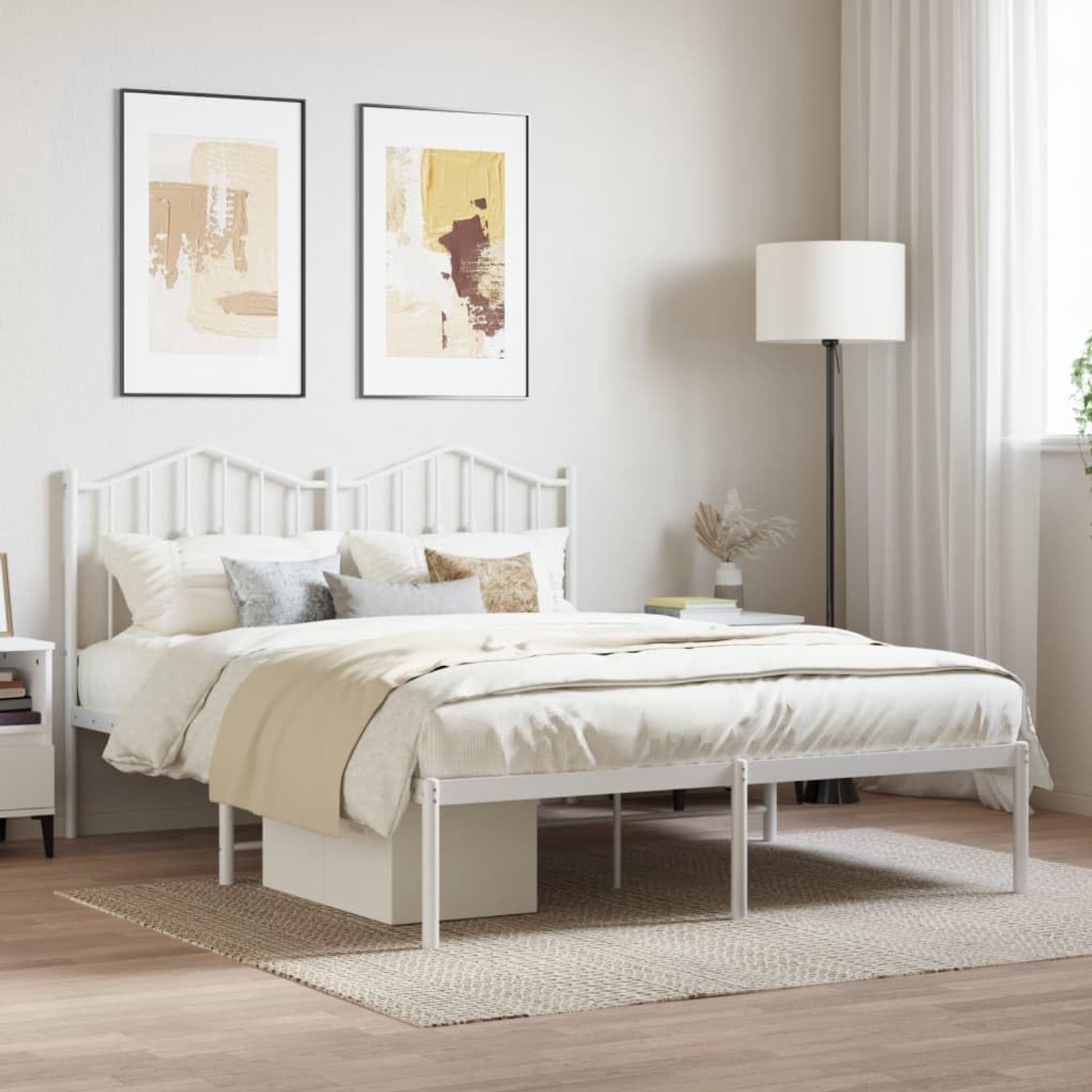 Bedframe met hoofdeinde metaal wit 135 x 190 cm Telaio per camera da letto Cornice da letto per soggiorno Struttura del letto dell'hotel Adatto per camera da letto