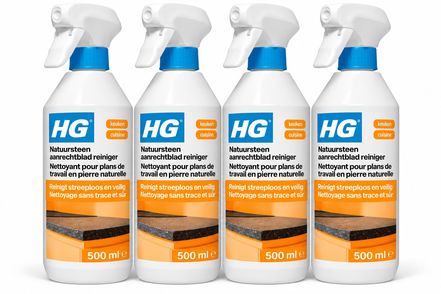 HG Natuursteen Aanrechtbladreiniger 500 ml - Streeploze Reiniger voor Natuursteen 4 x 500 ml