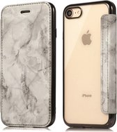 Flip Case Marmer voor Apple iPhone 7 - iPhone 8 - Zwart - Hoogwaardig PU leer - Soft TPU - Folio