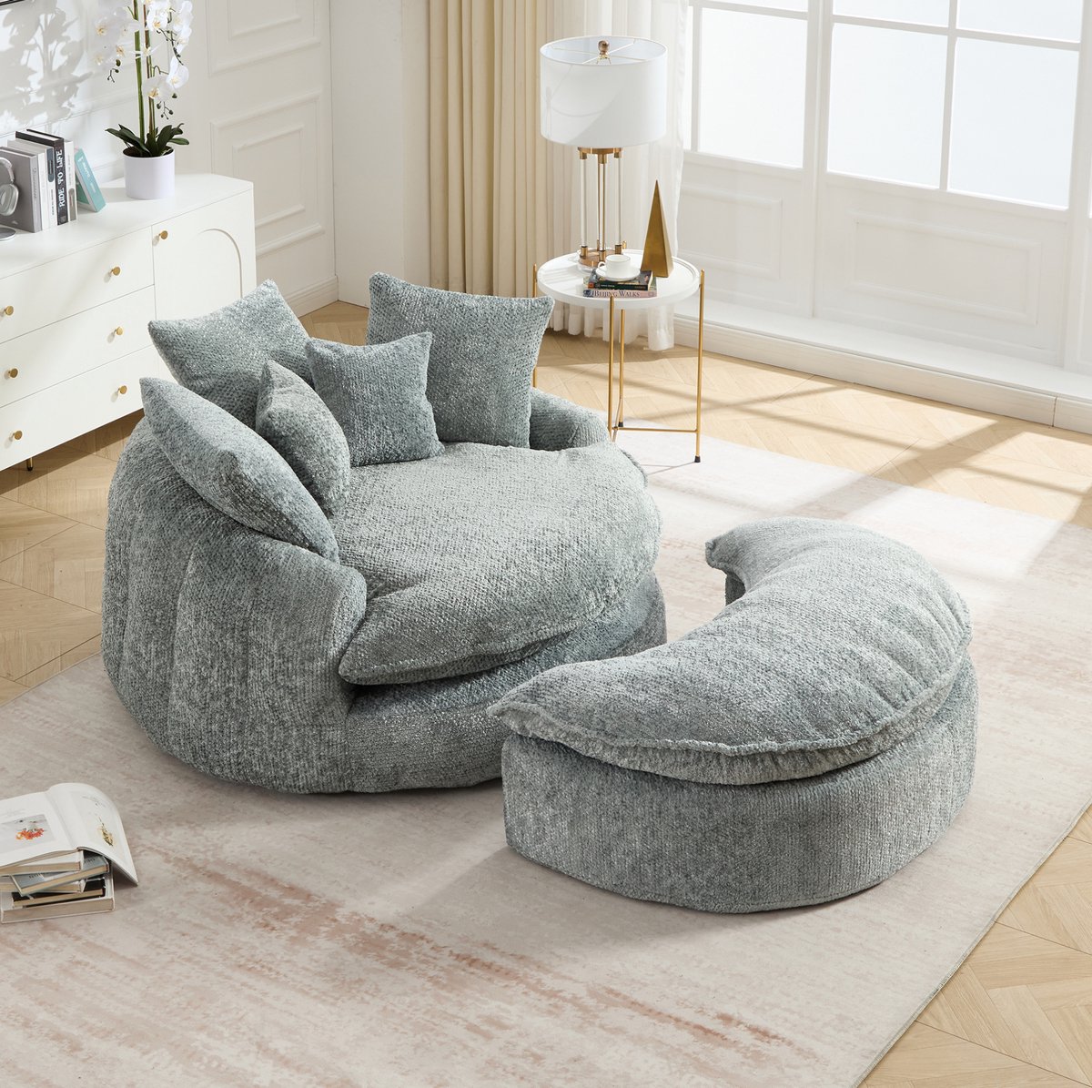 MODENUIT Fauteuil 190,5 x 138 x 63 cm - Verstelbaar Met Kussens - Woonkamer En Lounge - Polyester Grijsblauw Blauwgrijs
