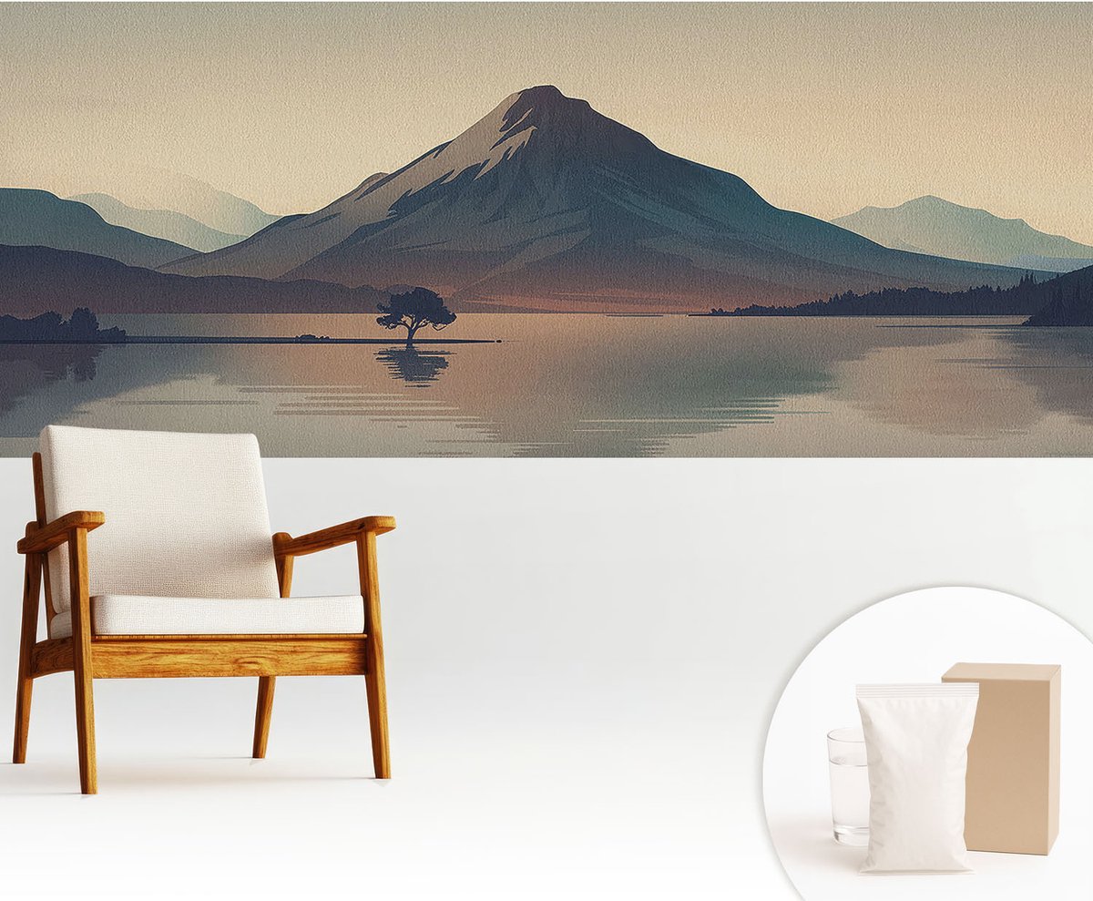 Wallfluent Fotobehang - Grijs Vliesbehang - 250x104 cm - Berglandschap Muurschildering - Slaapkamer behang Landschappen - Fotobehang Vlies - Slaapkamer behang