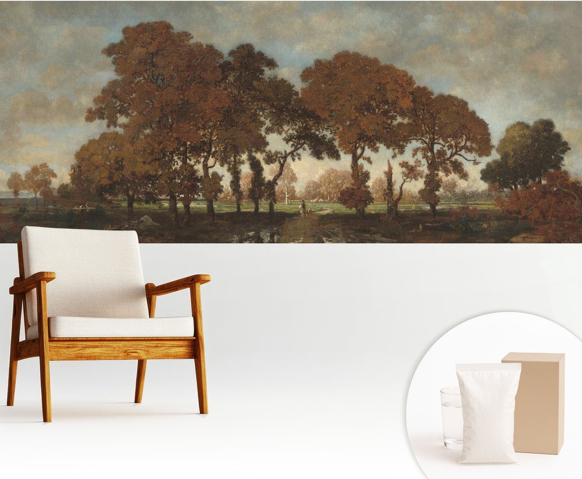 Wallfluent Fotobehang - Bruin Vliesbehang - 250x104 cm - Idyllisch Landschap Muurschildering - Gang behang Landschappen - Fotobehang Vlies - Slaapkamer behang