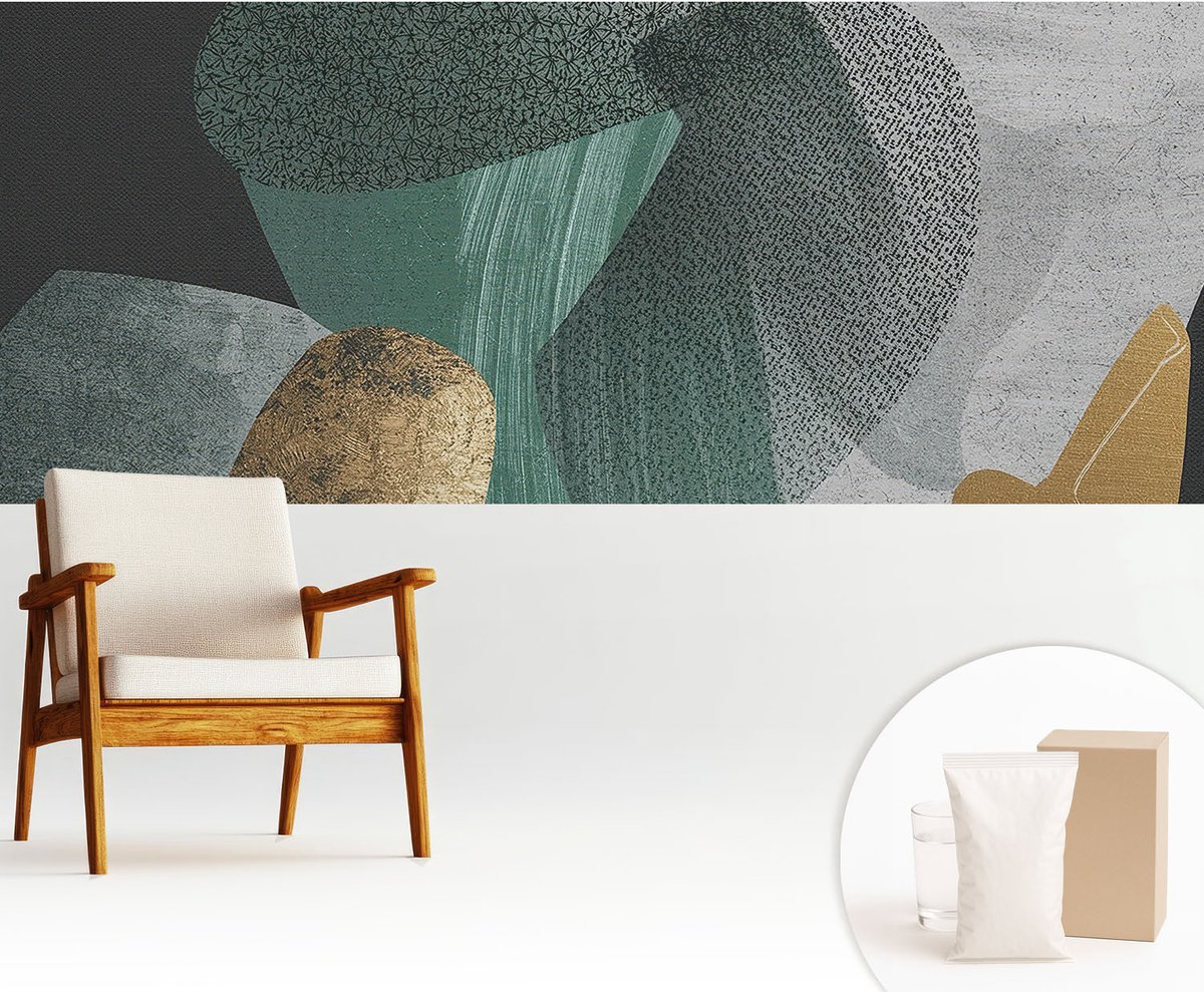 Wallfluent Fotobehang - Groente Vliesbehang - 250x104 cm - Abstracte Geometrie Muurschildering - Gang behang Deel - Fotobehang Vlies - Gang behang