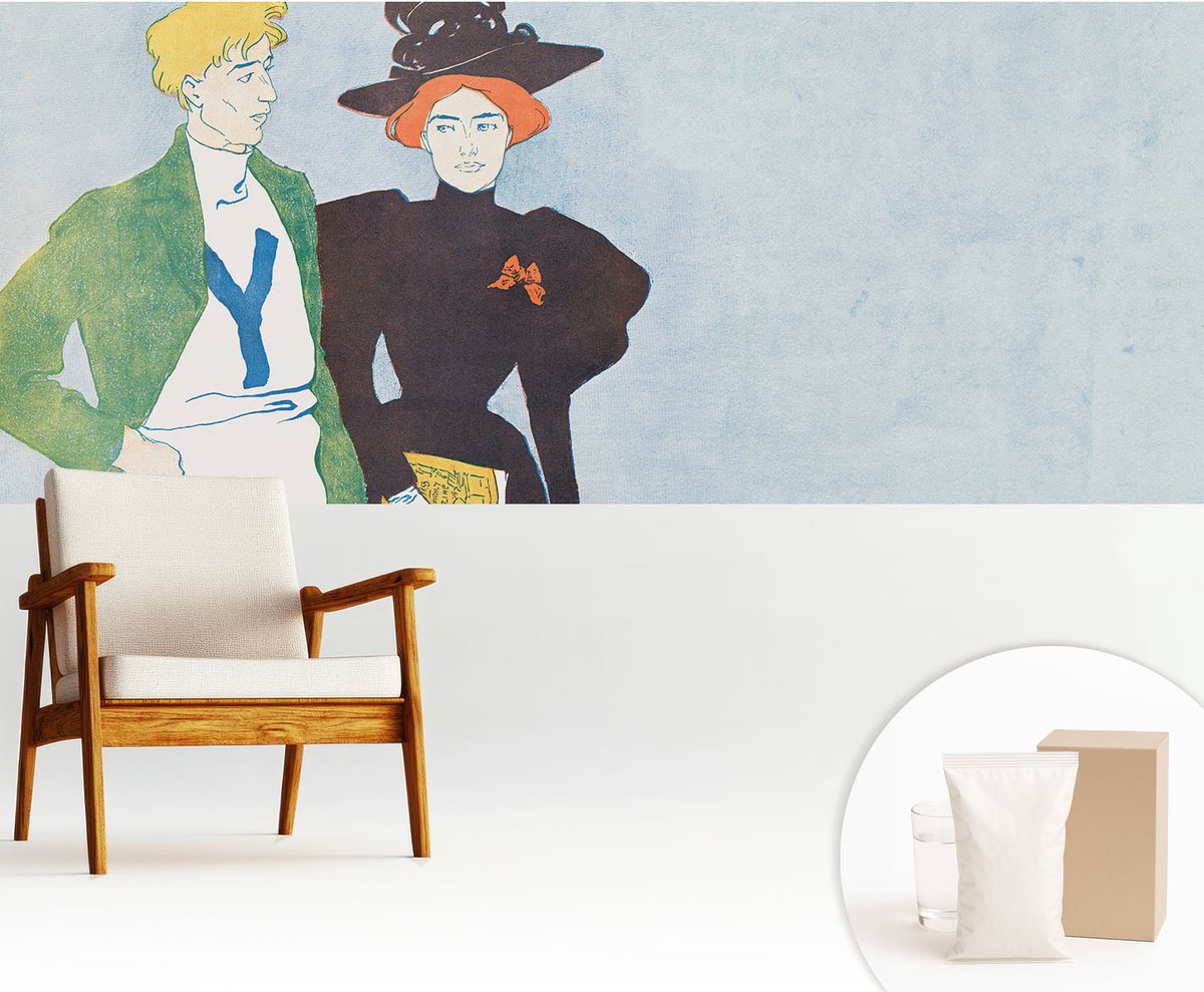 Wallfluent Fotobehang - Grijs Vliesbehang - 250x104 cm - Retro Stijl Fotobehang Vlies - Hal behang Mensen - Muurschildering - Woonkamer behang