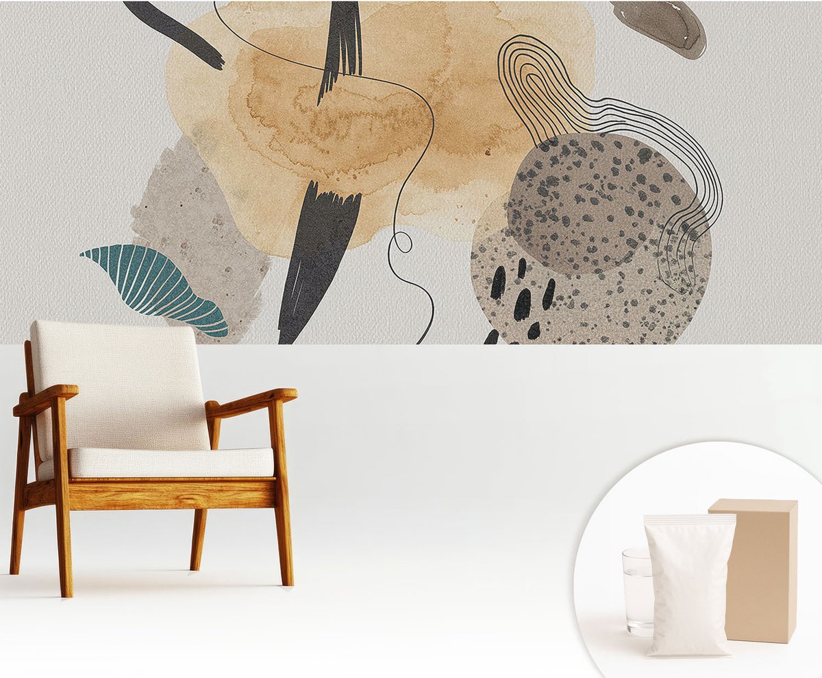 Wallfluent Fotobehang - Beige Vliesbehang - 250x104 cm - Abstracte Compositie Muurschildering - Gang behang Abstractie - Fotobehang Vlies - Gang behang