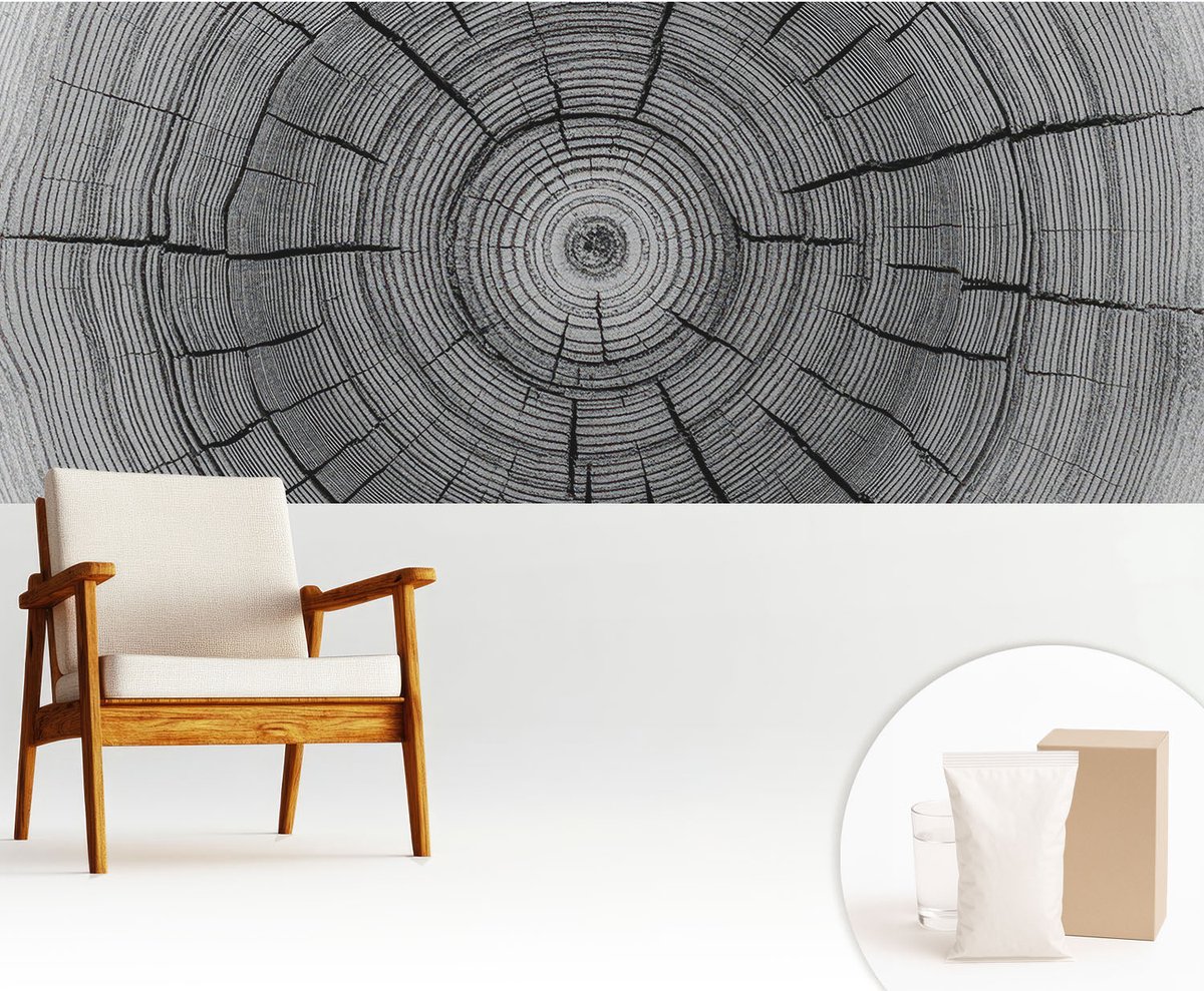 Wallfluent Fotobehang - Zwart-Wit Vliesbehang - 250x104 cm - Bosharmonie Fotobehang Vlies - Hal behang Texturen - Muurschildering - Woonkamer behang