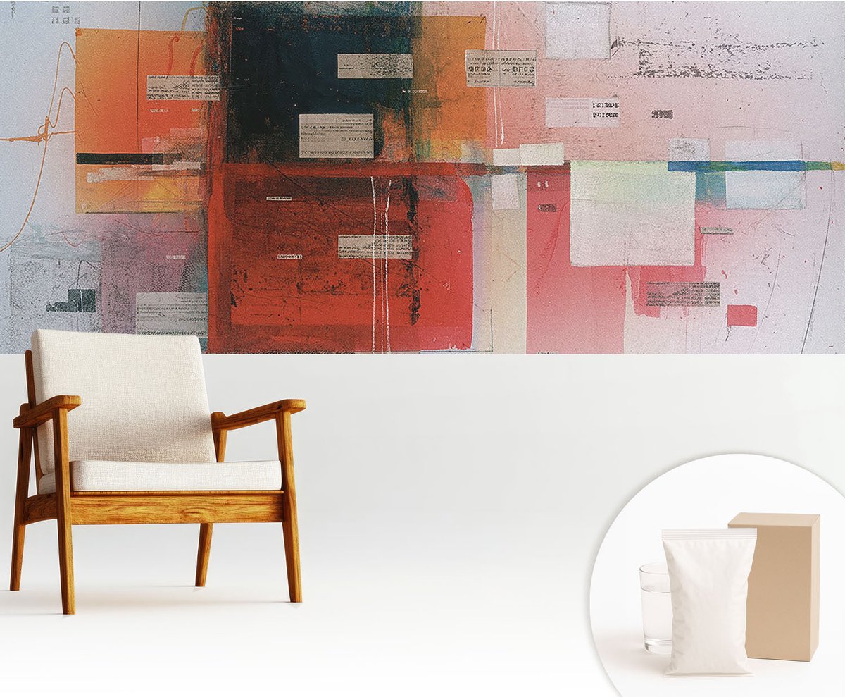 Wallfluent Fotobehang - Rood Vliesbehang - 250x104 cm - Abstracte Compositie Fotobehang Vlies - Woonkamer behang Abstractie - Muurschildering - Woonkamer behang