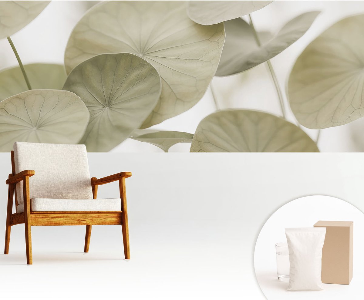 Wallfluent Fotobehang - Beige Vliesbehang - 250x104 cm - Natuurlijke Elegantie Fotobehang Vlies - Woonkamer behang Bloemen En Planten - Muurschildering - Woonkamer behang