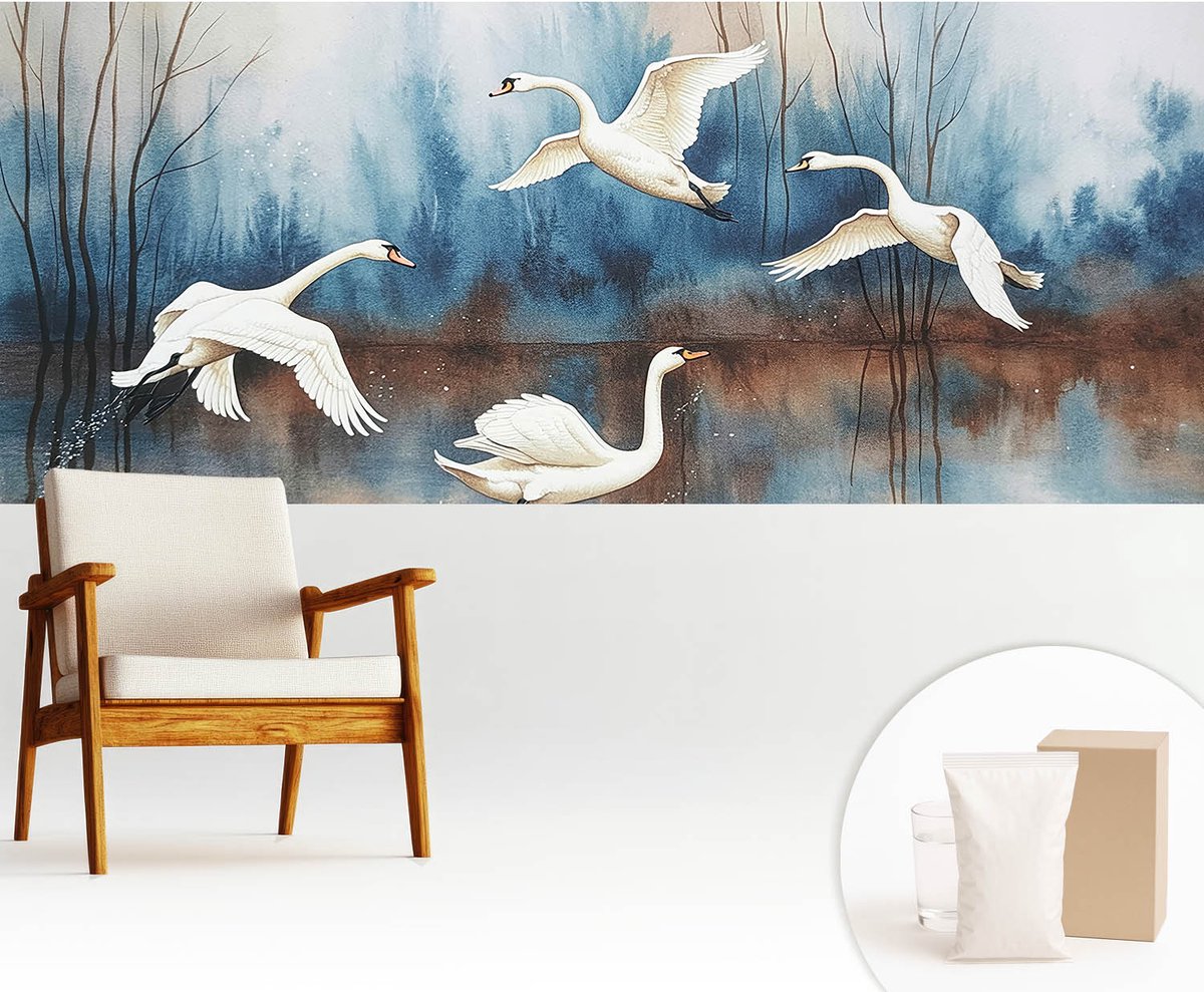 Wallfluent Fotobehang - Wit Vliesbehang - 250x104 cm - Vogels In Vlucht Fotobehang Vlies - Woonkamer behang Dieren - Muurschildering - Hal behang