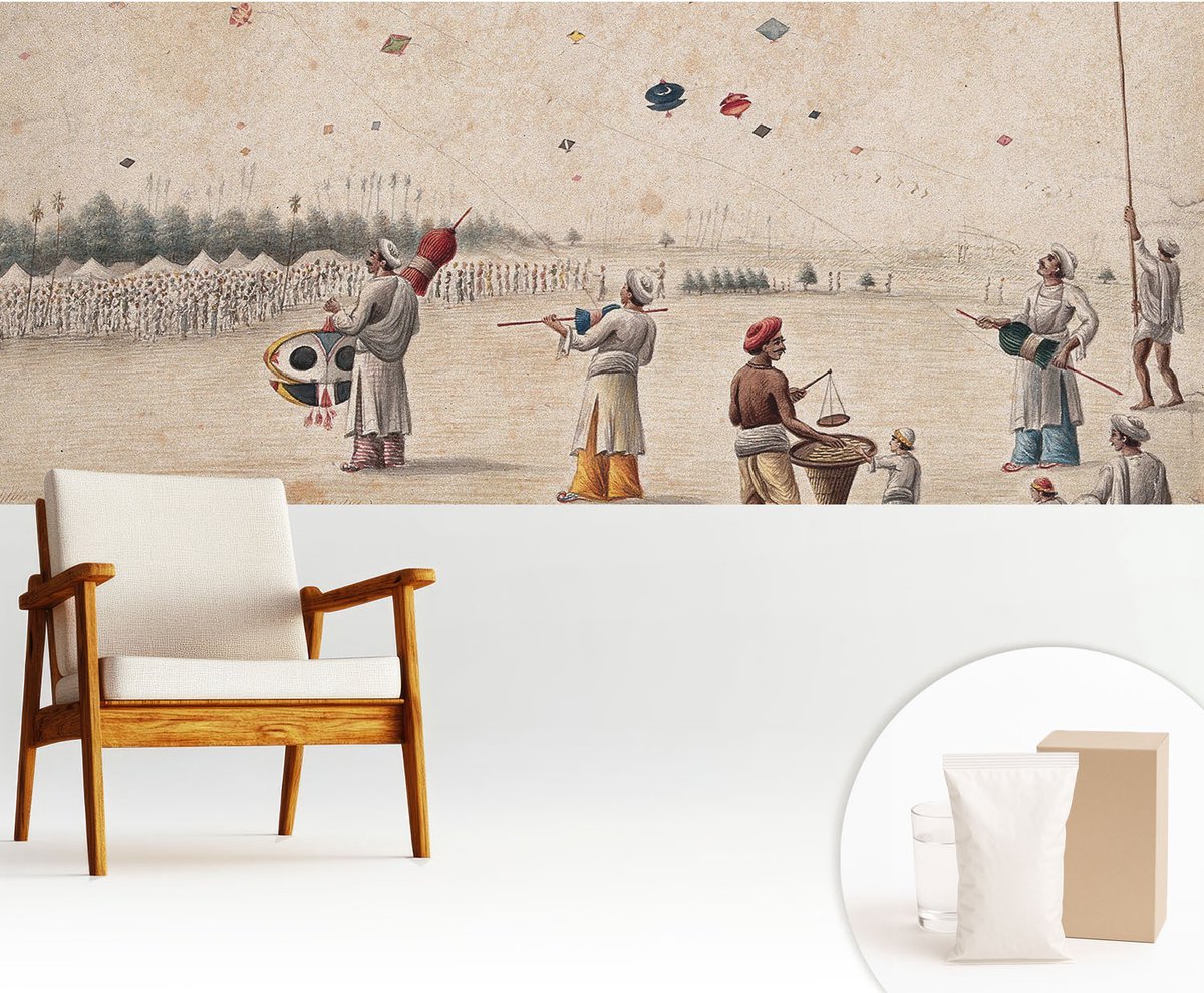 Wallfluent Fotobehang - Beige Vliesbehang - 250x104 cm - Zweefvliegers Muurschildering - Slaapkamer behang Mensen - Fotobehang Vlies - Gang behang