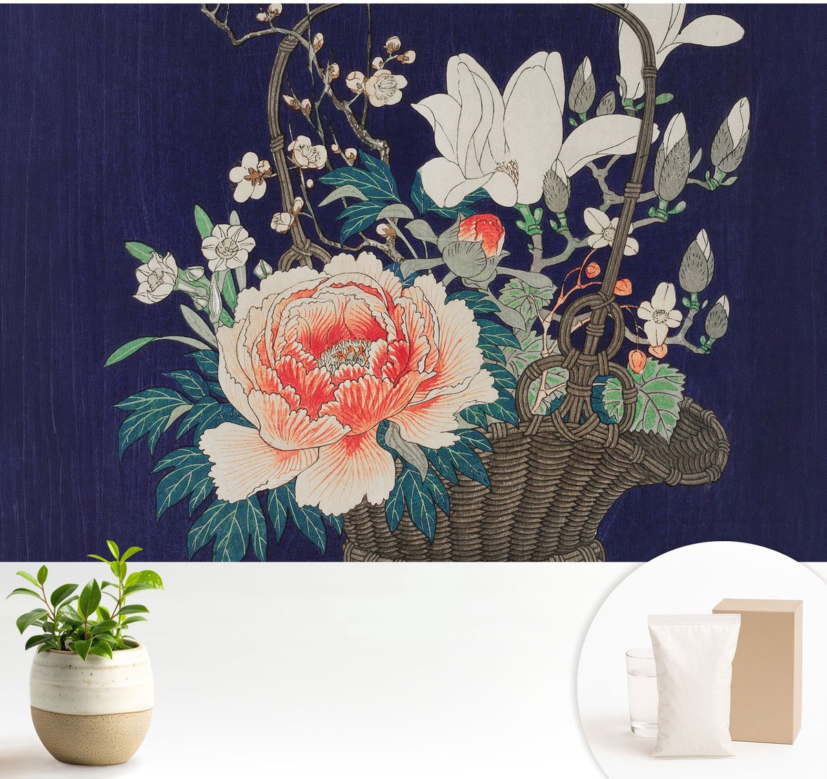 Wallfluent Fotobehang - Marine Vliesbehang - 104x70 cm - Bloemenmand Muurschildering - Slaapkamer behang Bloemen En Planten - Fotobehang Vlies - Slaapkamer behang