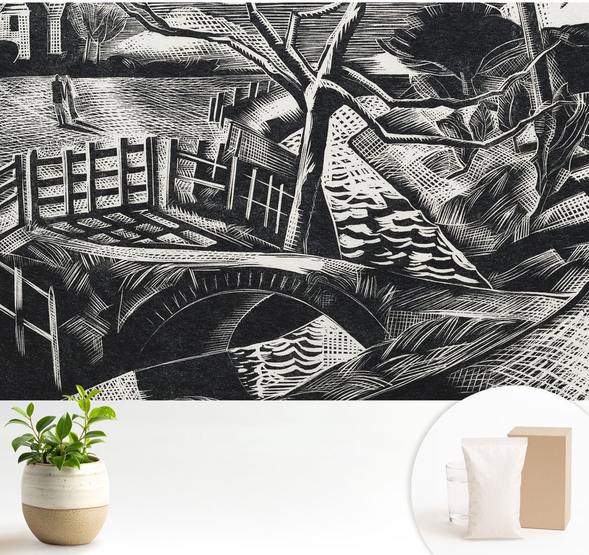 Wallfluent Fotobehang - Zwart-Wit Vliesbehang - 104x70 cm - Architectonisch Landschap Muurschildering - Gang behang Landschappen - Fotobehang Vlies - Slaapkamer behang