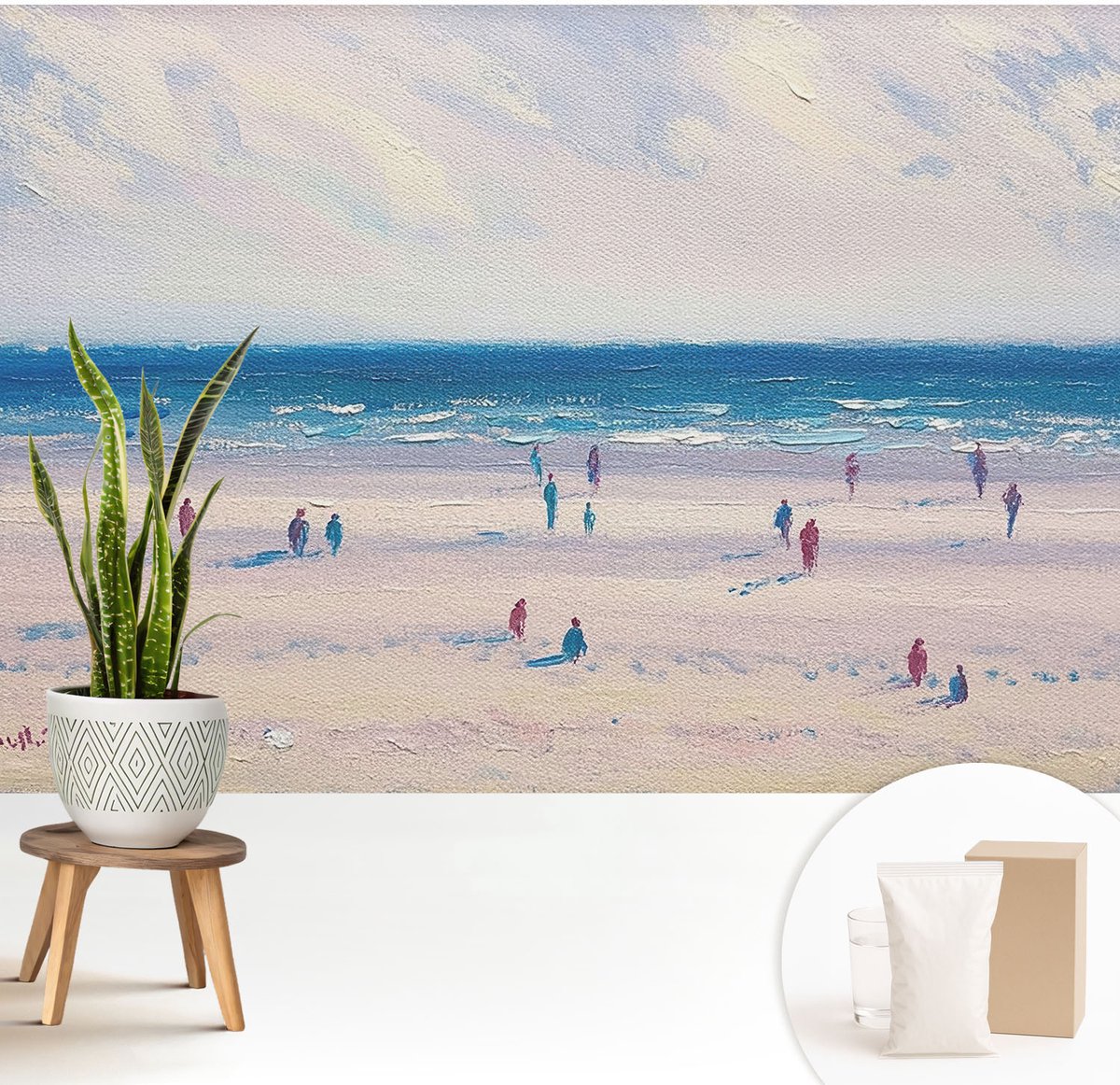 Wallfluent Fotobehang - Wit Vliesbehang - 208x146 cm - Zeegezicht Fotobehang Vlies - Hal behang Landschappen - Muurschildering - Woonkamer behang